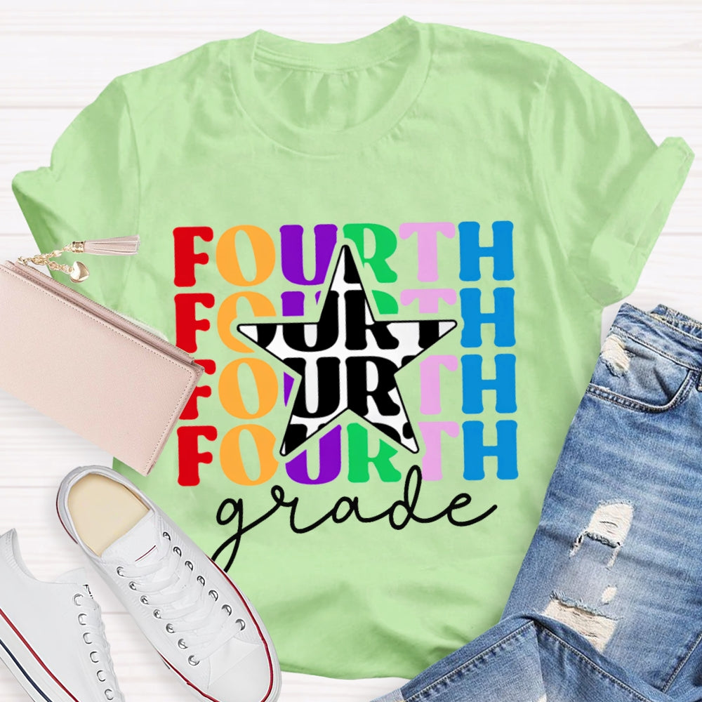 Personalized Grade Fourth Grade Five Pointed Star Print T-shirt