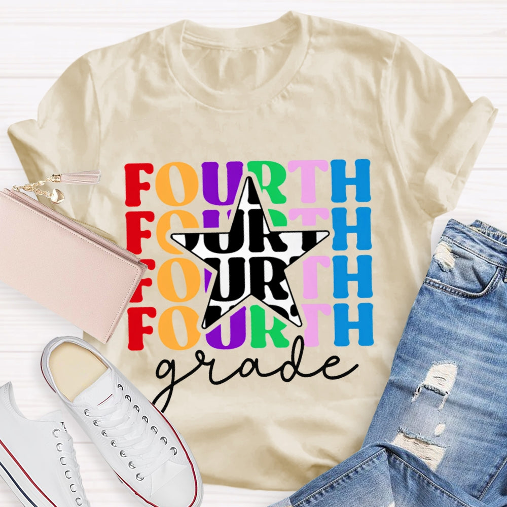 Personalized Grade Fourth Grade Five Pointed Star Print T-shirt