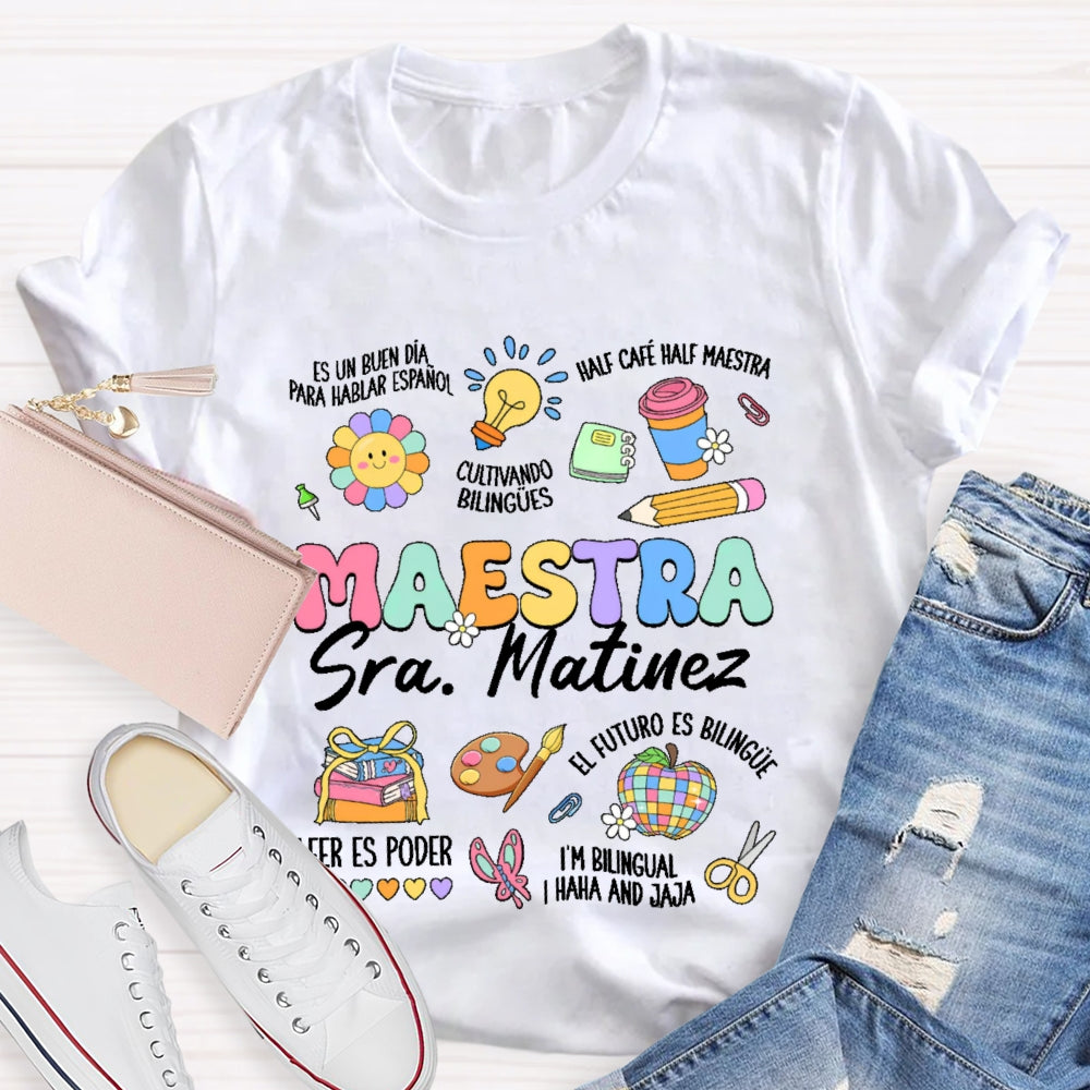 Personalized Name  Maestra Colorful Pattern T-shirt