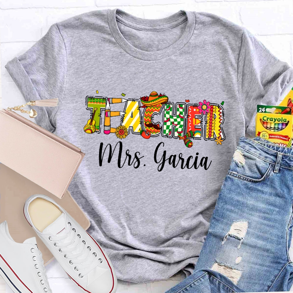 Personalized Name Teacher  Cute Letters Back To School T-shirt
