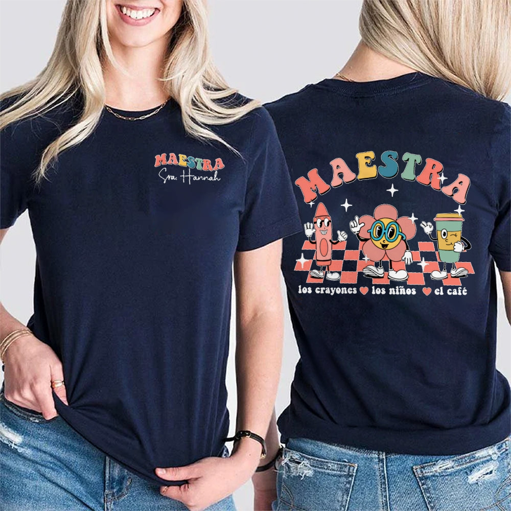 Personalized Name Maestra Funny Letters Double Printed T-shirt