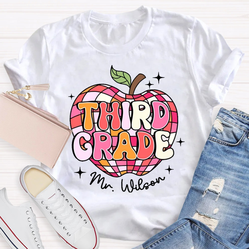 Personalized Name And Grade 3rd Grade Cute Apple T-shirt
