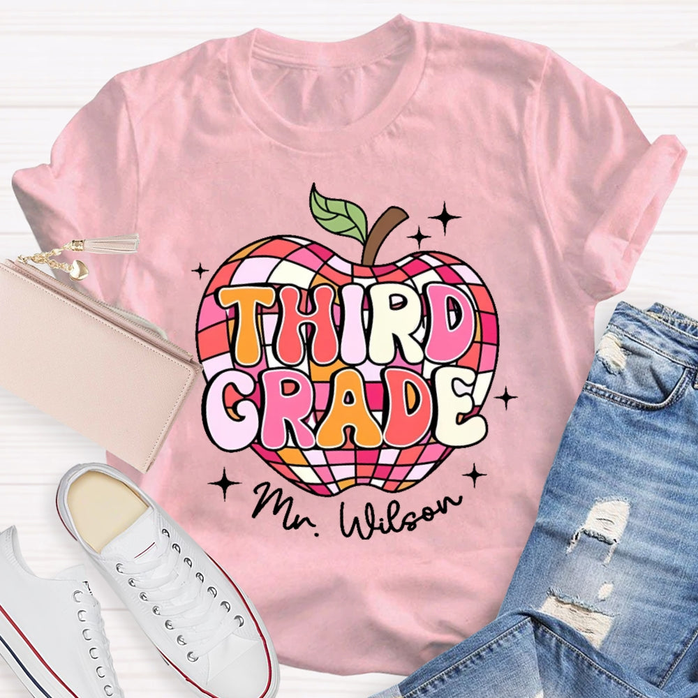Personalized Name And Grade 3rd Grade Cute Apple T-shirt