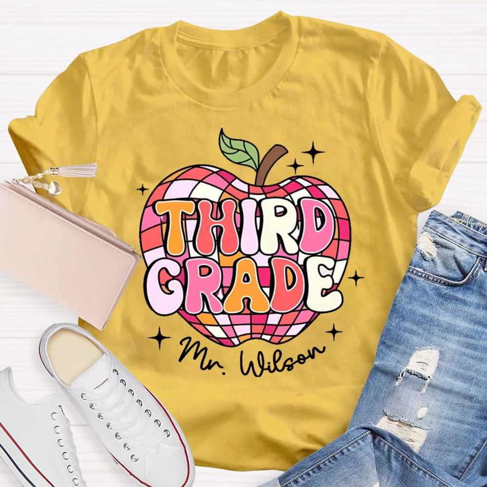 Personalized Name And Grade 3rd Grade Cute Apple T-shirt
