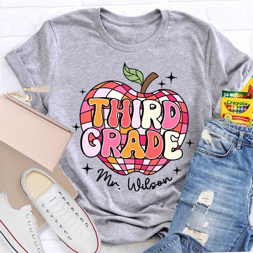 Personalized Name And Grade 3rd Grade Cute Apple T-shirt