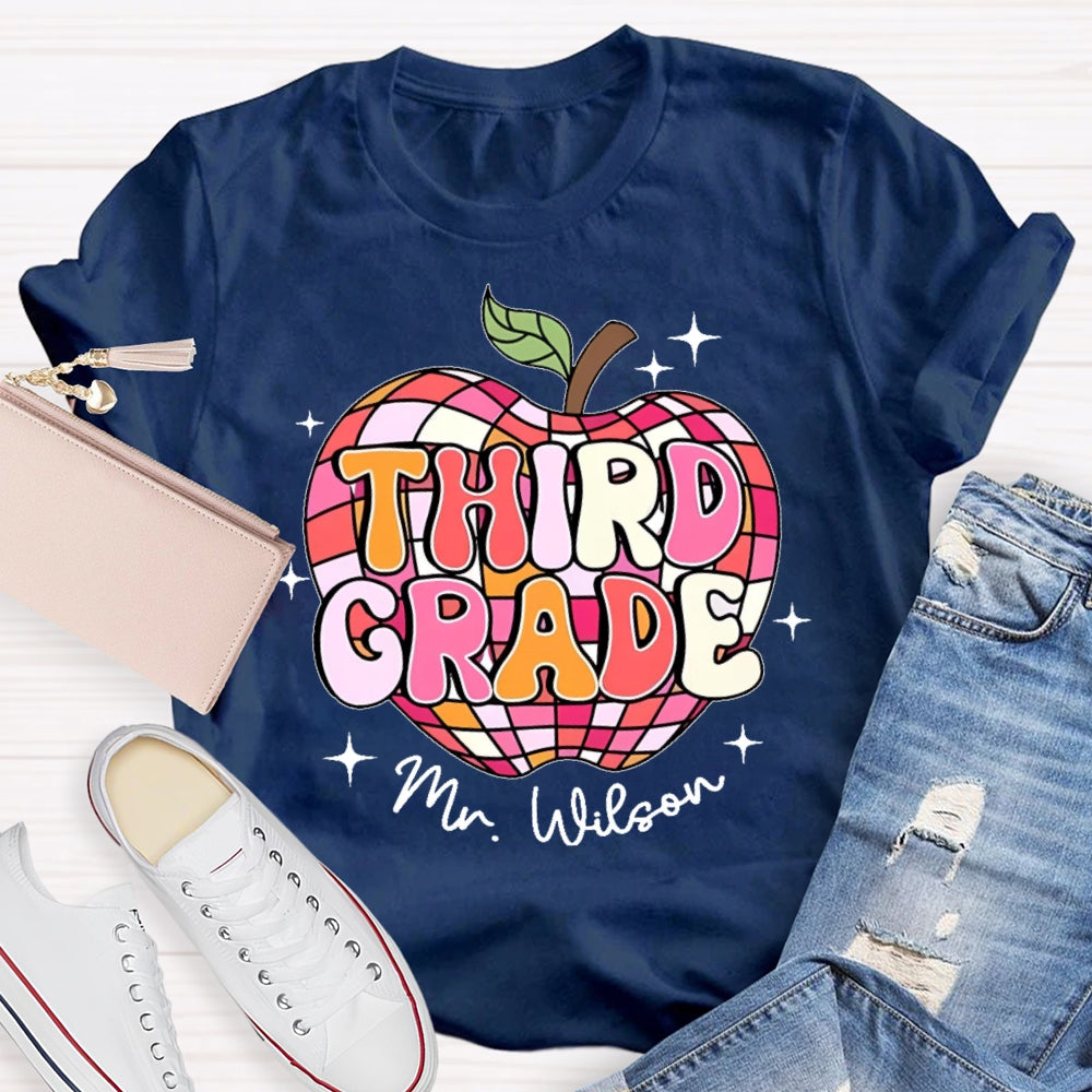 Personalized Name And Grade 3rd Grade Cute Apple T-shirt