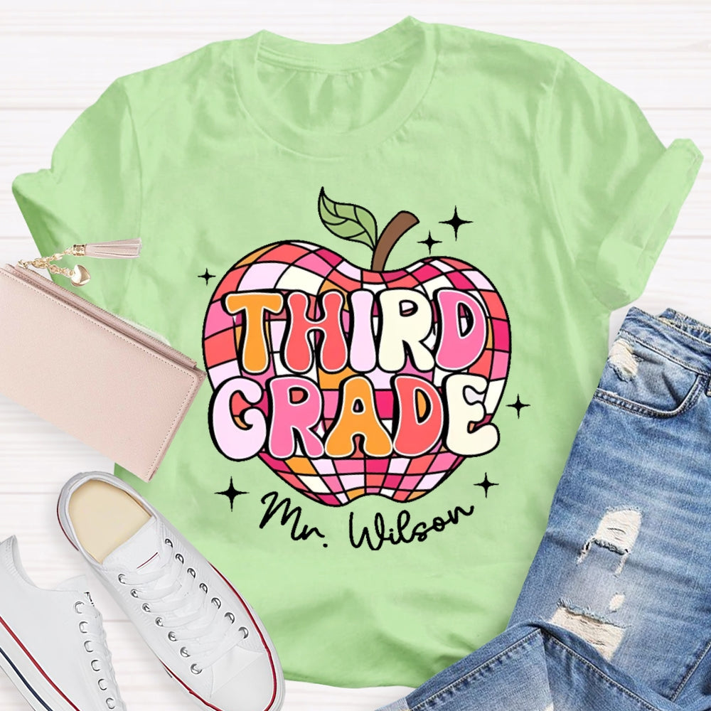 Personalized Name And Grade 3rd Grade Cute Apple T-shirt