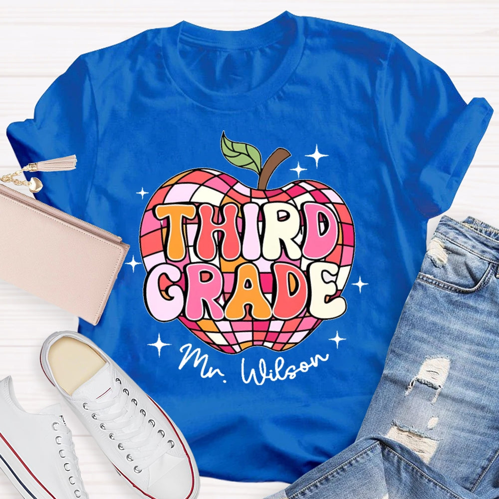 Personalized Name And Grade 3rd Grade Cute Apple T-shirt