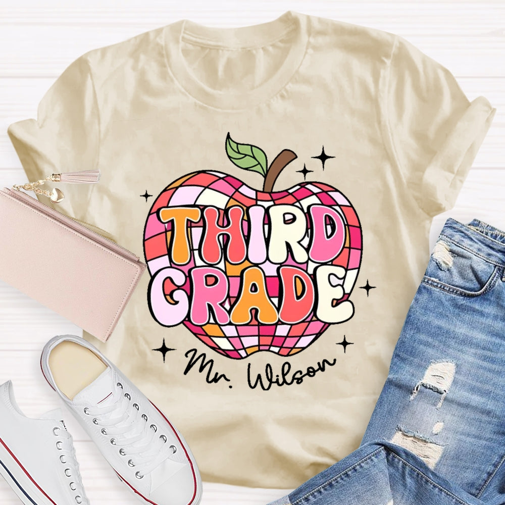 Personalized Name And Grade 3rd Grade Cute Apple T-shirt