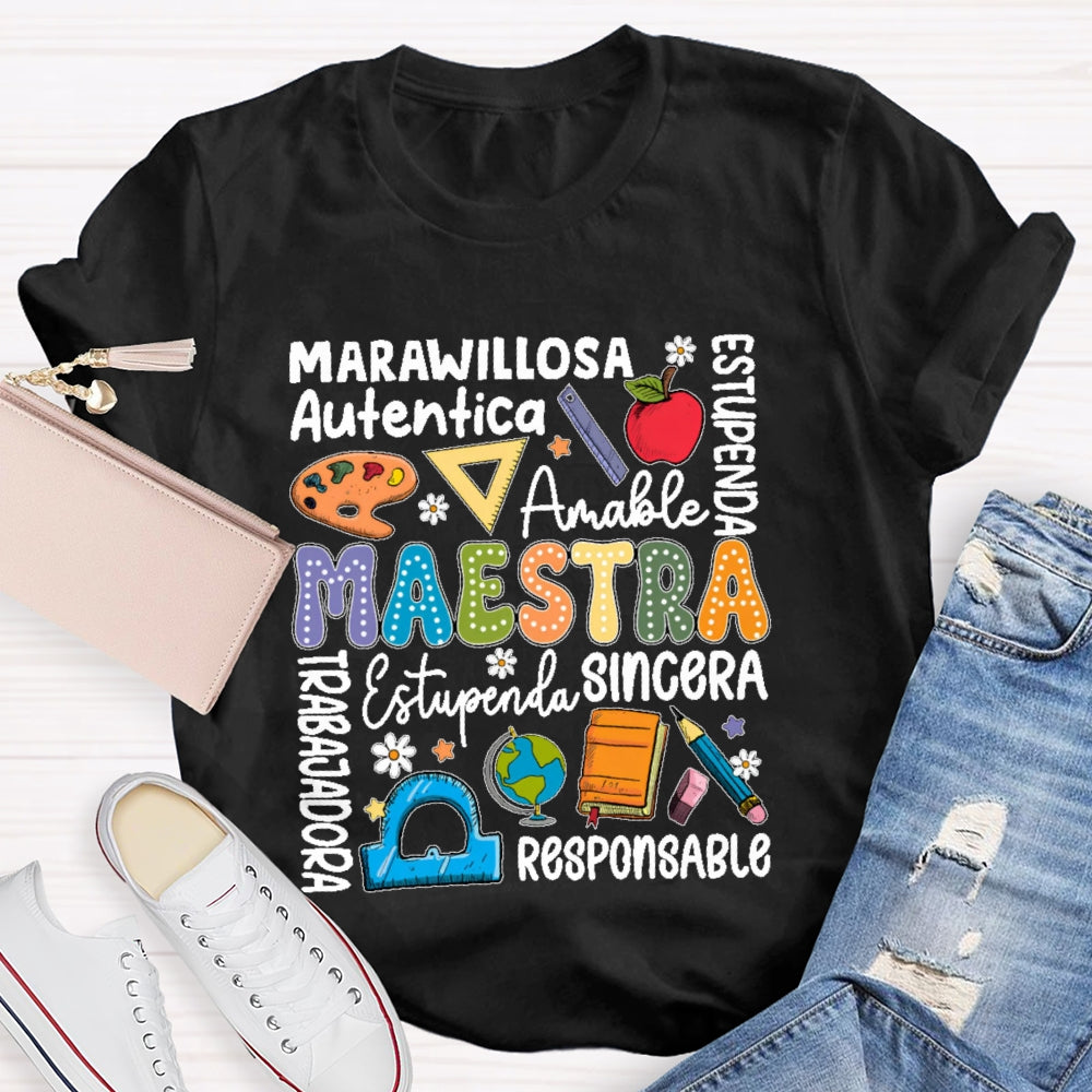 Maestra Back To School Spanish Teacher  Letters T-shirt