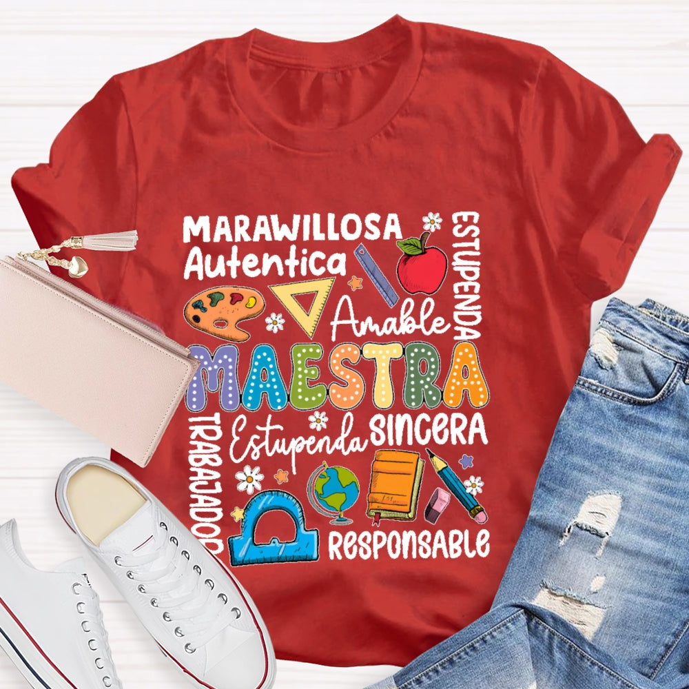 Maestra Back To School Spanish Teacher  Letters T-shirt