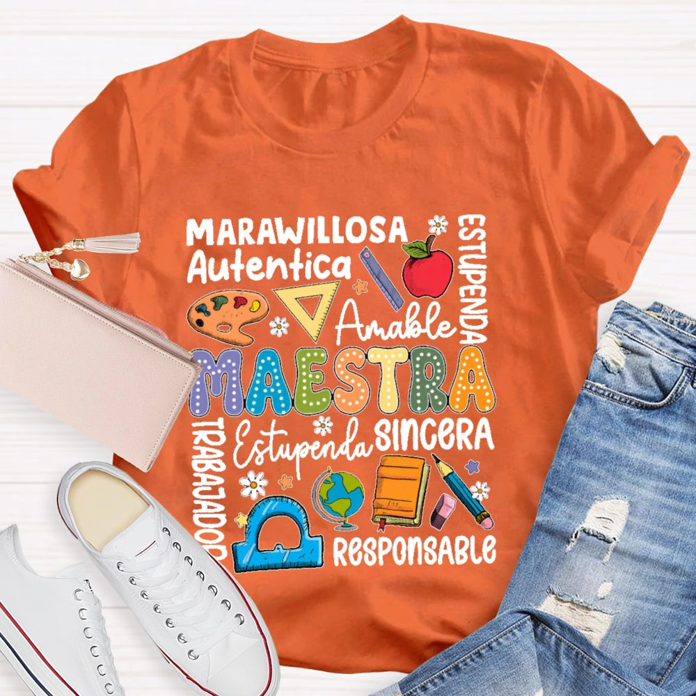 Maestra Back To School Spanish Teacher  Letters T-shirt