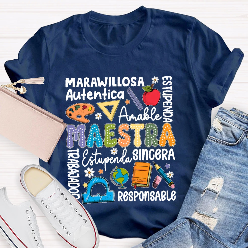 Maestra Back To School Spanish Teacher  Letters T-shirt