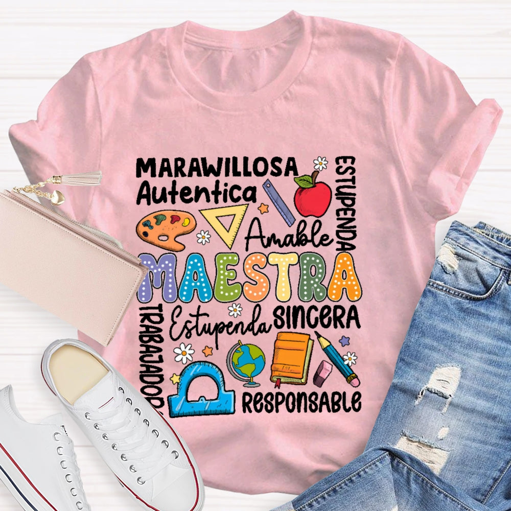 Maestra Back To School Spanish Teacher  Letters T-shirt