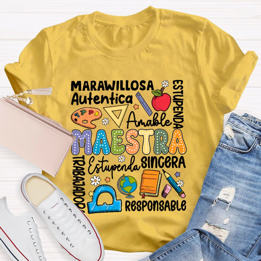 Maestra Back To School Spanish Teacher  Letters T-shirt