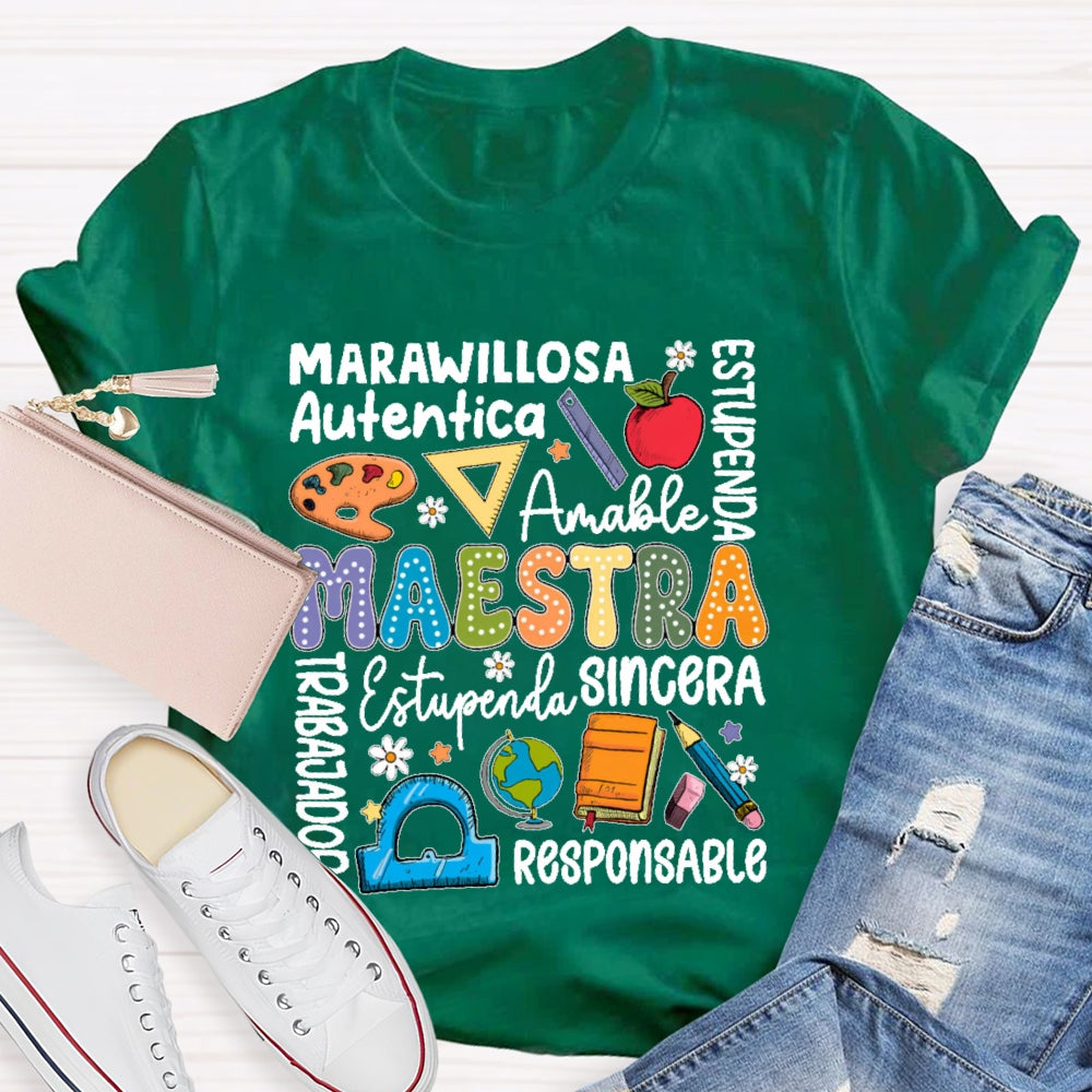 Maestra Back To School Spanish Teacher  Letters T-shirt