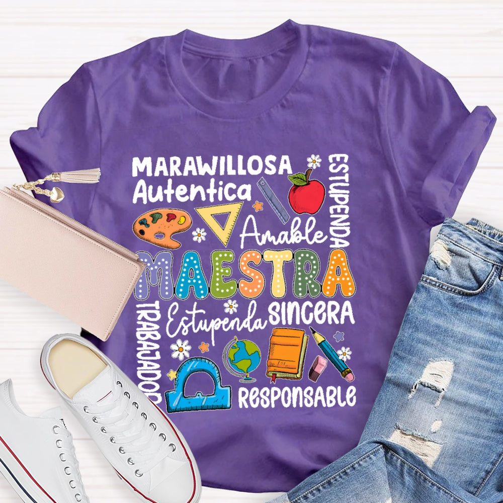 Maestra Back To School Spanish Teacher  Letters T-shirt