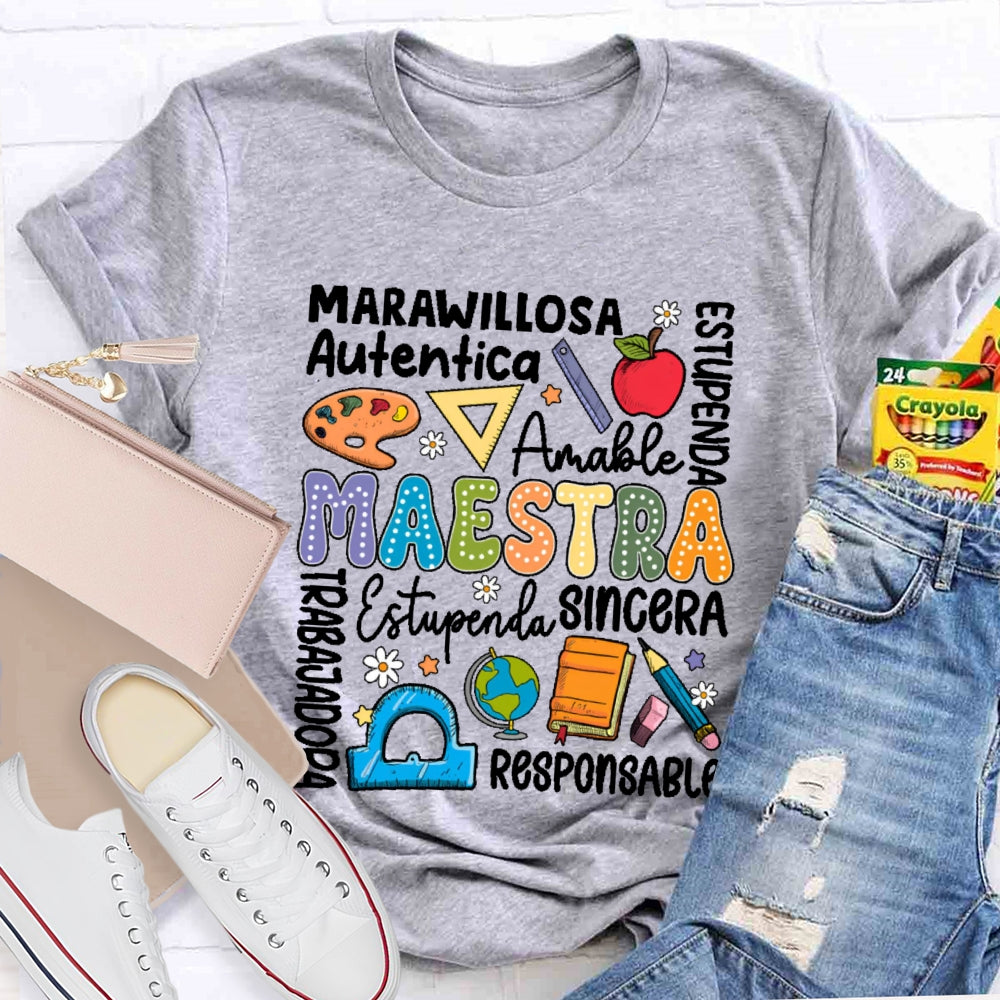 Maestra Back To School Spanish Teacher  Letters T-shirt