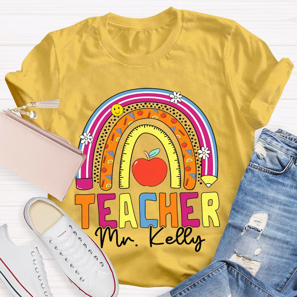 Personalized Name Teacher Colored Curves T-shirt
