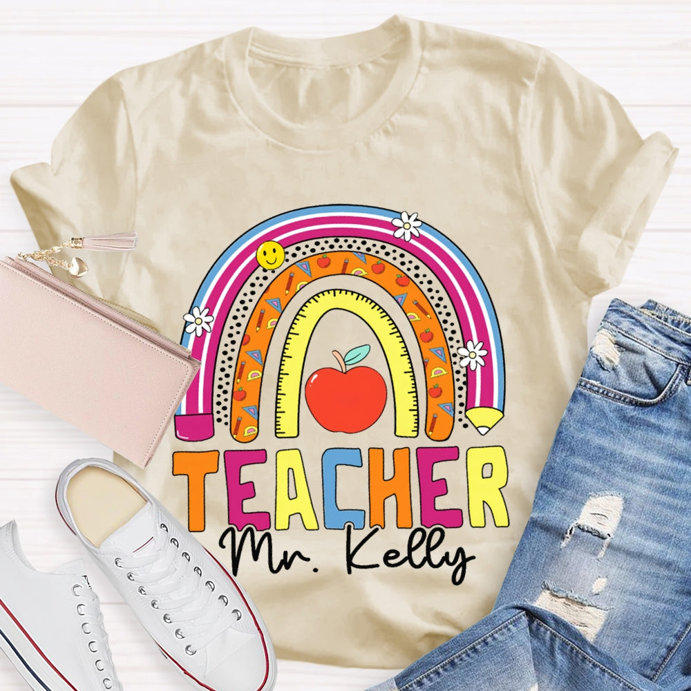 Personalized Name Teacher Colored Curves T-shirt