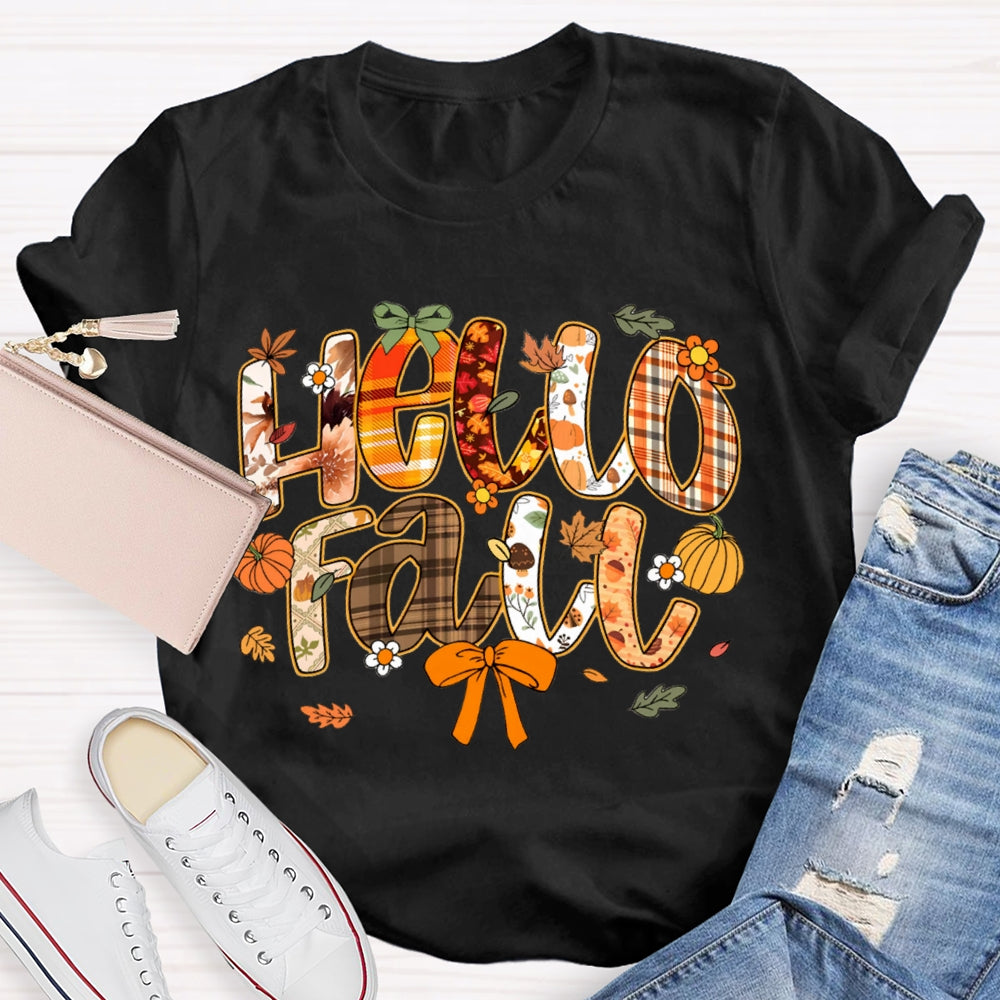Hello Fall Various Brown Fonts Funny Halloween T-shirt