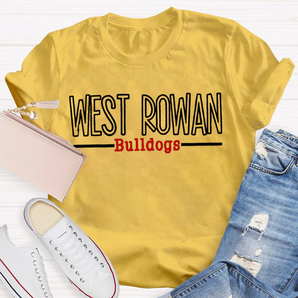 Personalized Mascot And School Name West Rowan Bulldogs White Red Font T-Shirt