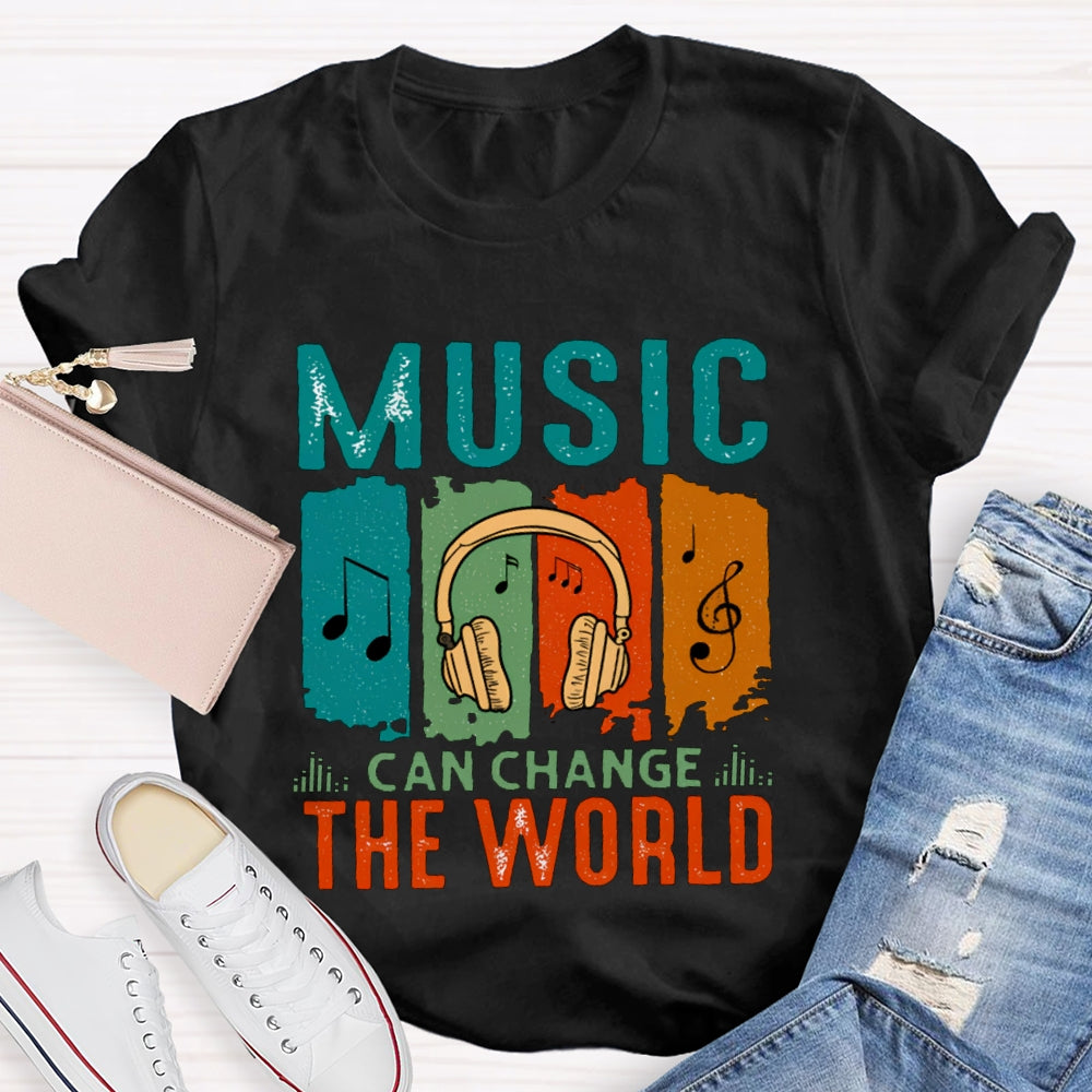 Music Can Change The World Colorful Block Headphones T-shirt