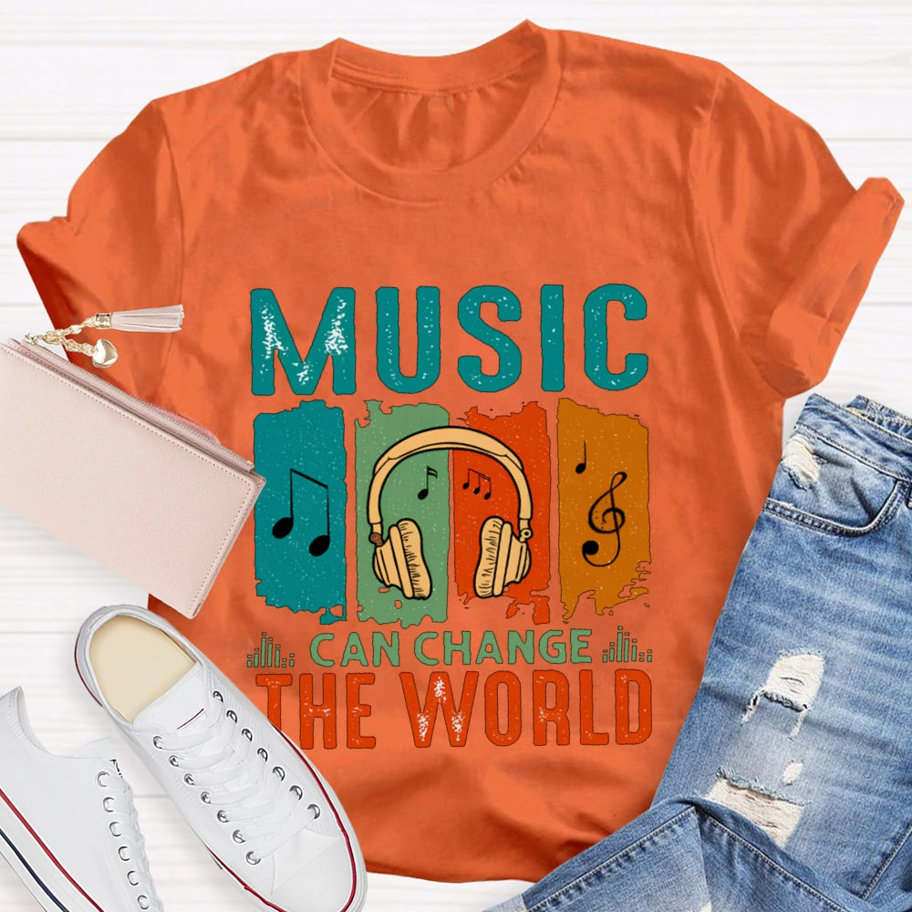 Music Can Change The World Colorful Block Headphones T-shirt