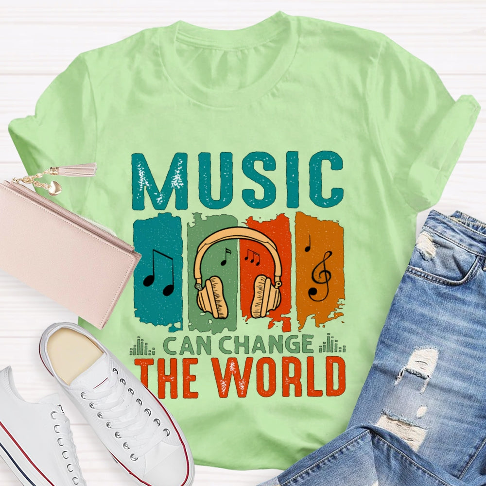 Music Can Change The World Colorful Block Headphones T-shirt