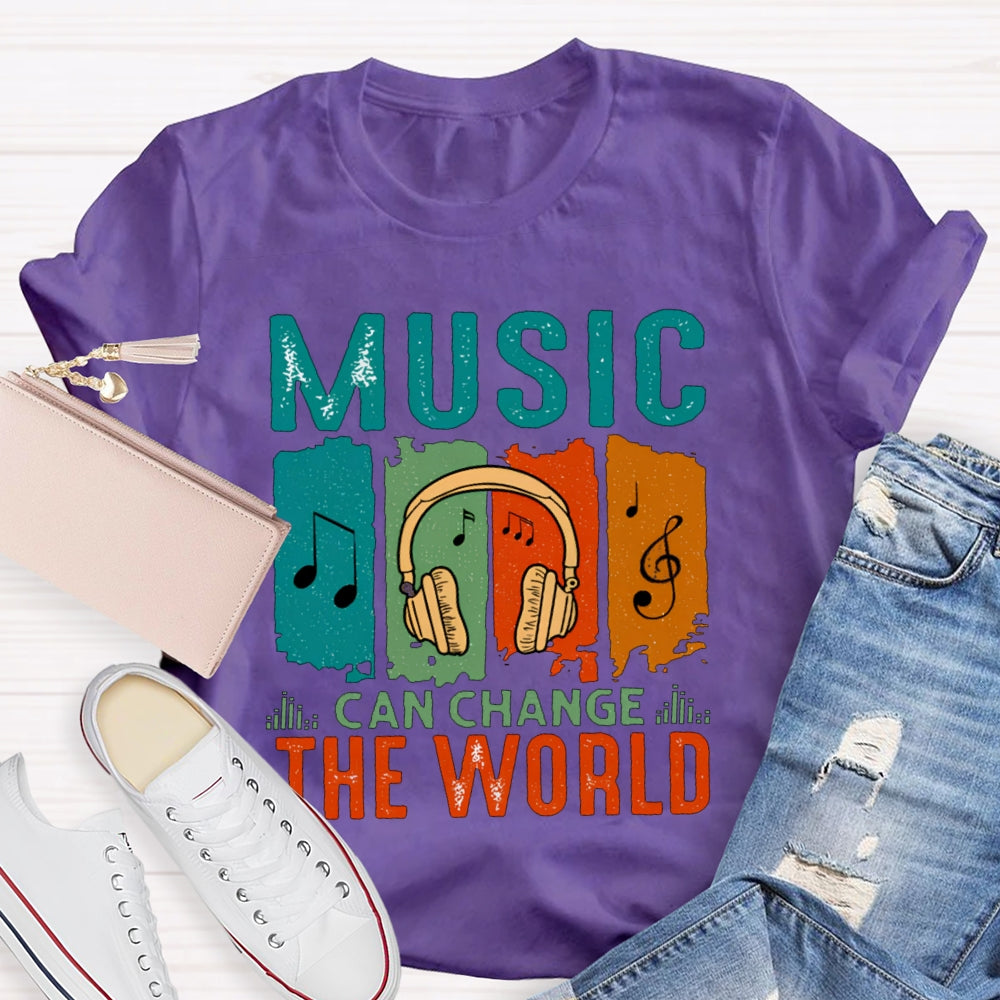 Music Can Change The World Colorful Block Headphones T-shirt