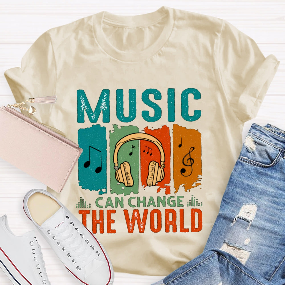 Music Can Change The World Colorful Block Headphones T-shirt