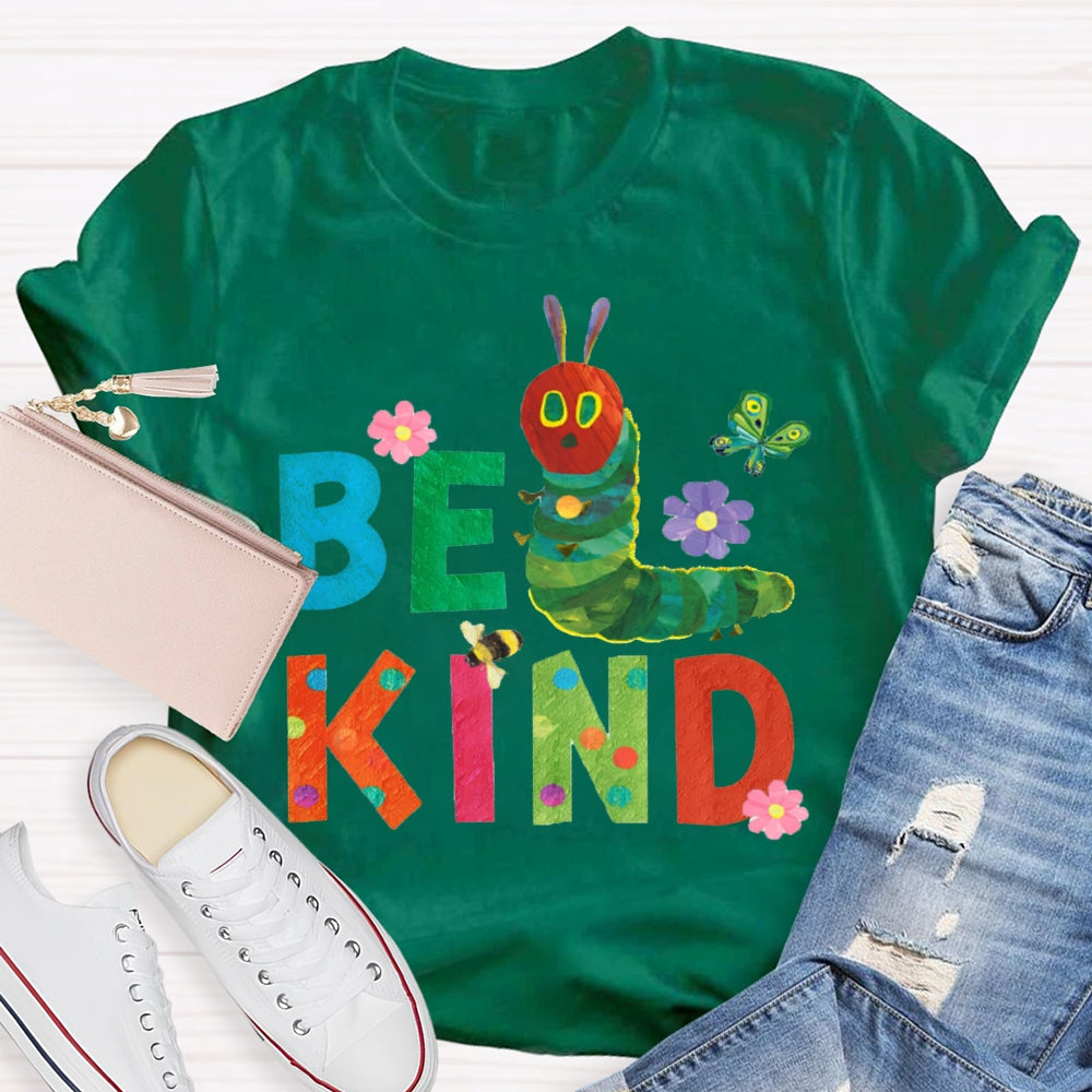 Be Kind Green Caterpillar And Butterfly T-shirt