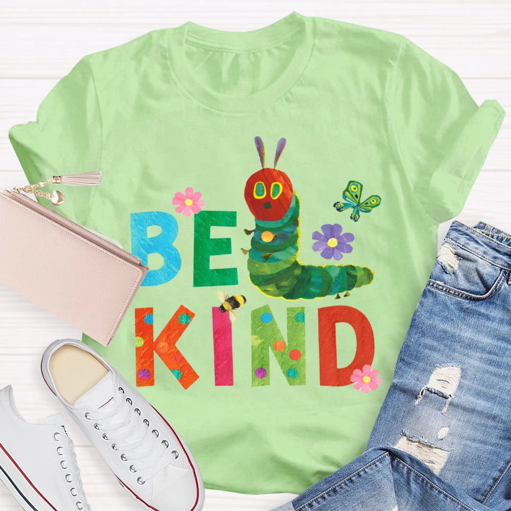 Be Kind Green Caterpillar And Butterfly T-shirt