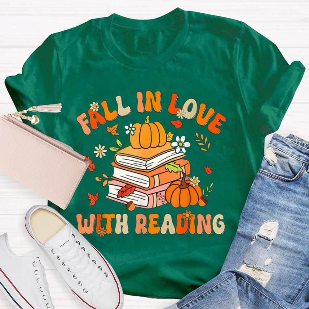 Fall In Love With Reading Maple Leaf And Pumpkin Books T-shirt