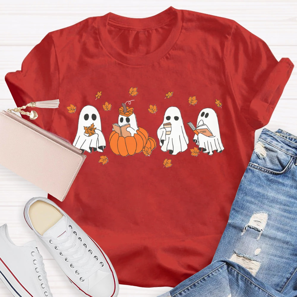 A Group Of Cute Little Ghosts Readin Funny Halloween T-shirt