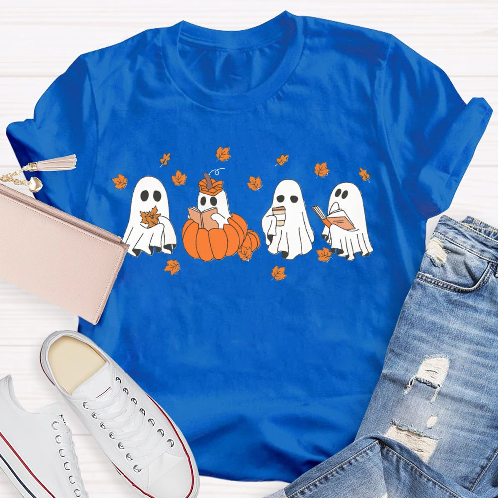 A Group Of Cute Little Ghosts Readin Funny Halloween T-shirt