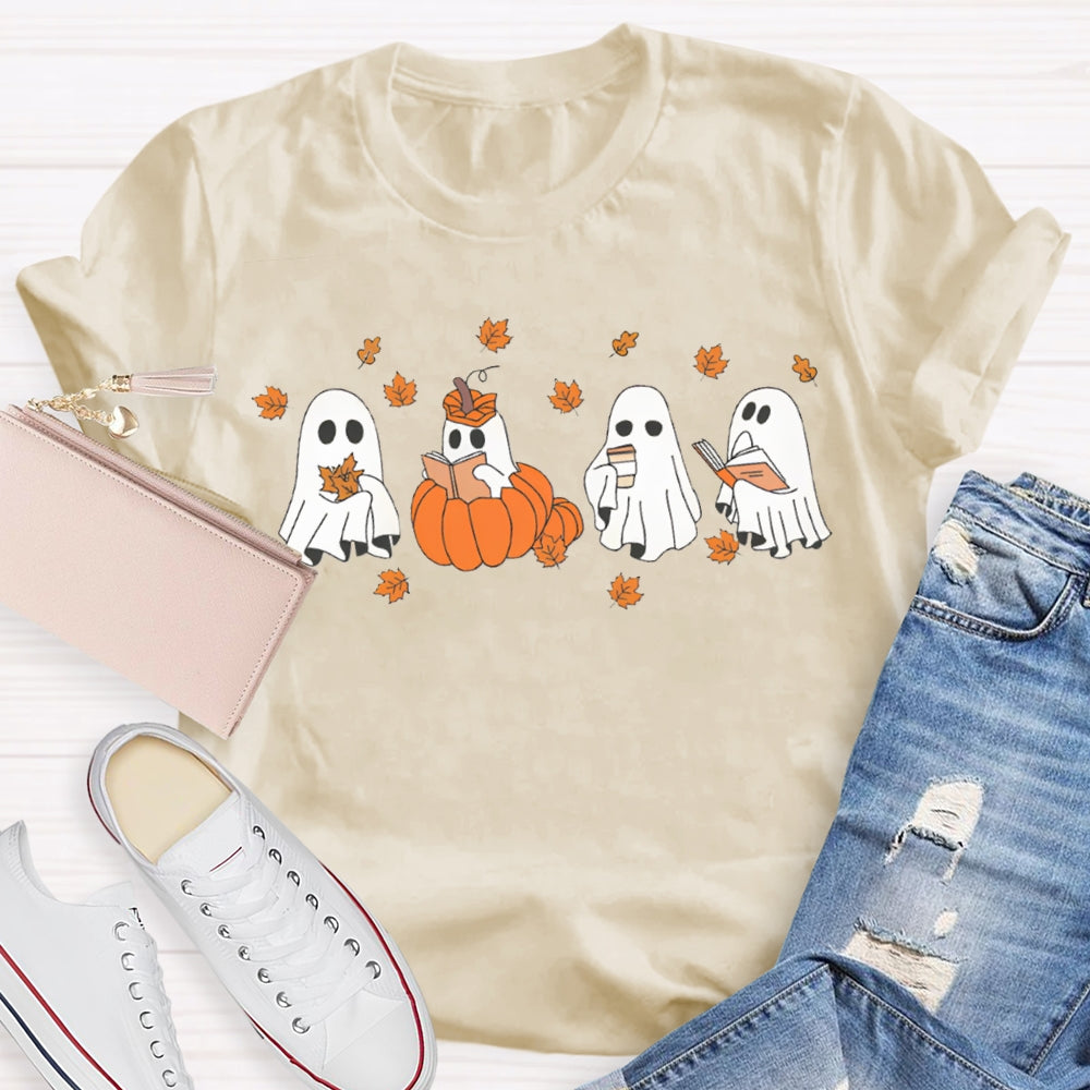 A Group Of Cute Little Ghosts Readin Funny Halloween T-shirt