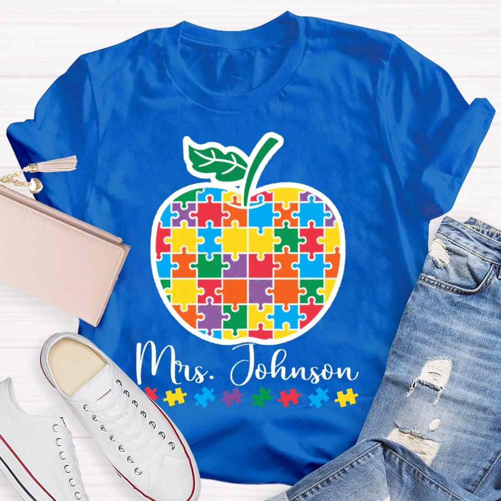 Personalized Name Special Education Puzzle Apple T-shirt