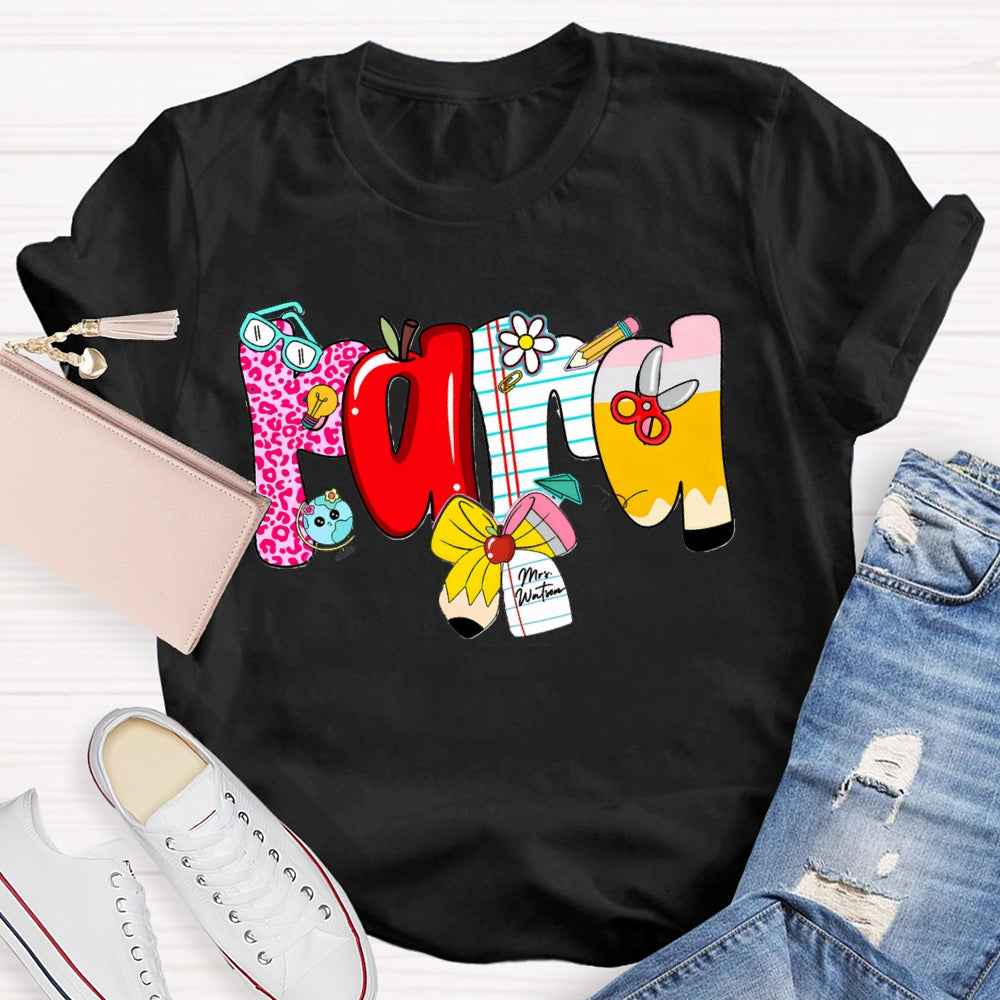Personalized Name Para Colorful Fonts And Apple Bow T-shirt