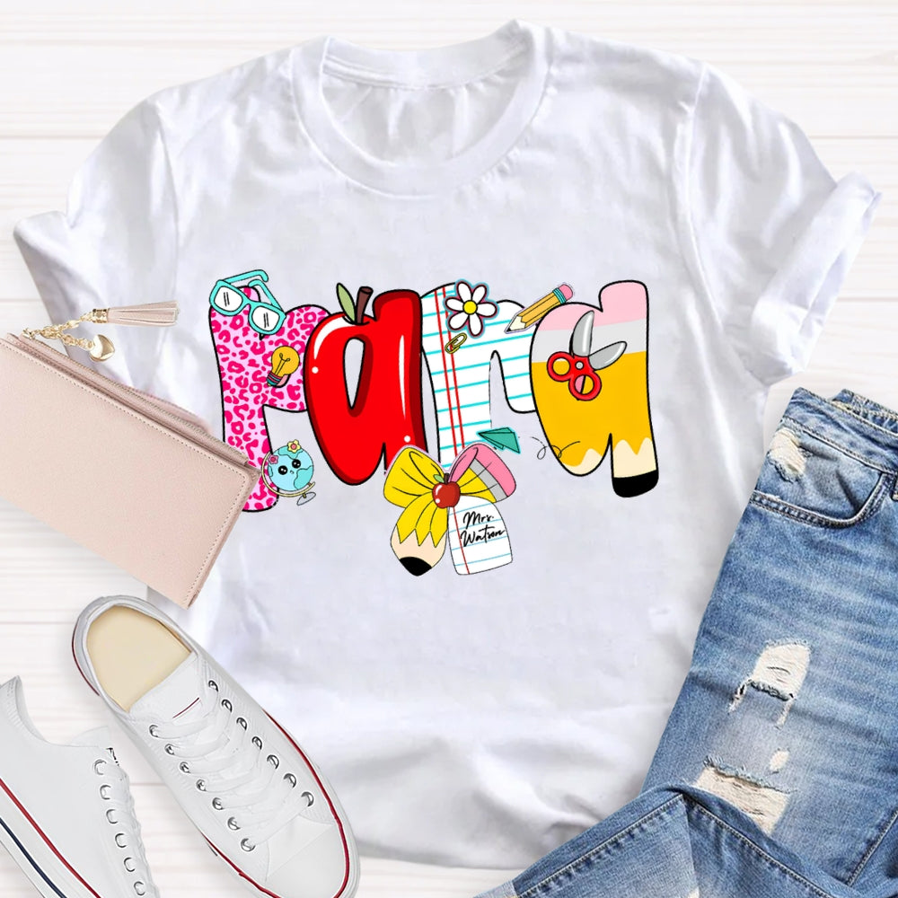 Personalized Name Para Colorful Fonts And Apple Bow T-shirt