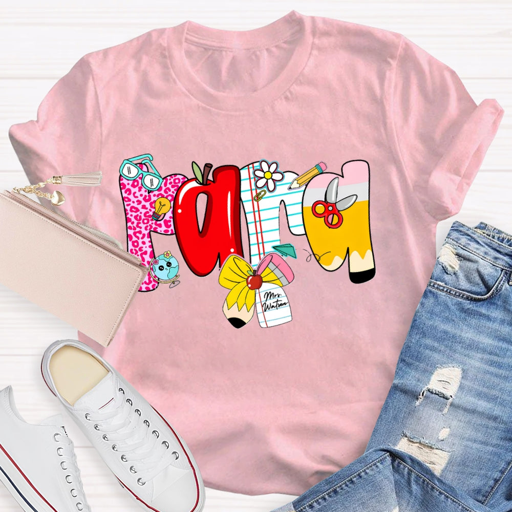 Personalized Name Para Colorful Fonts And Apple Bow T-shirt