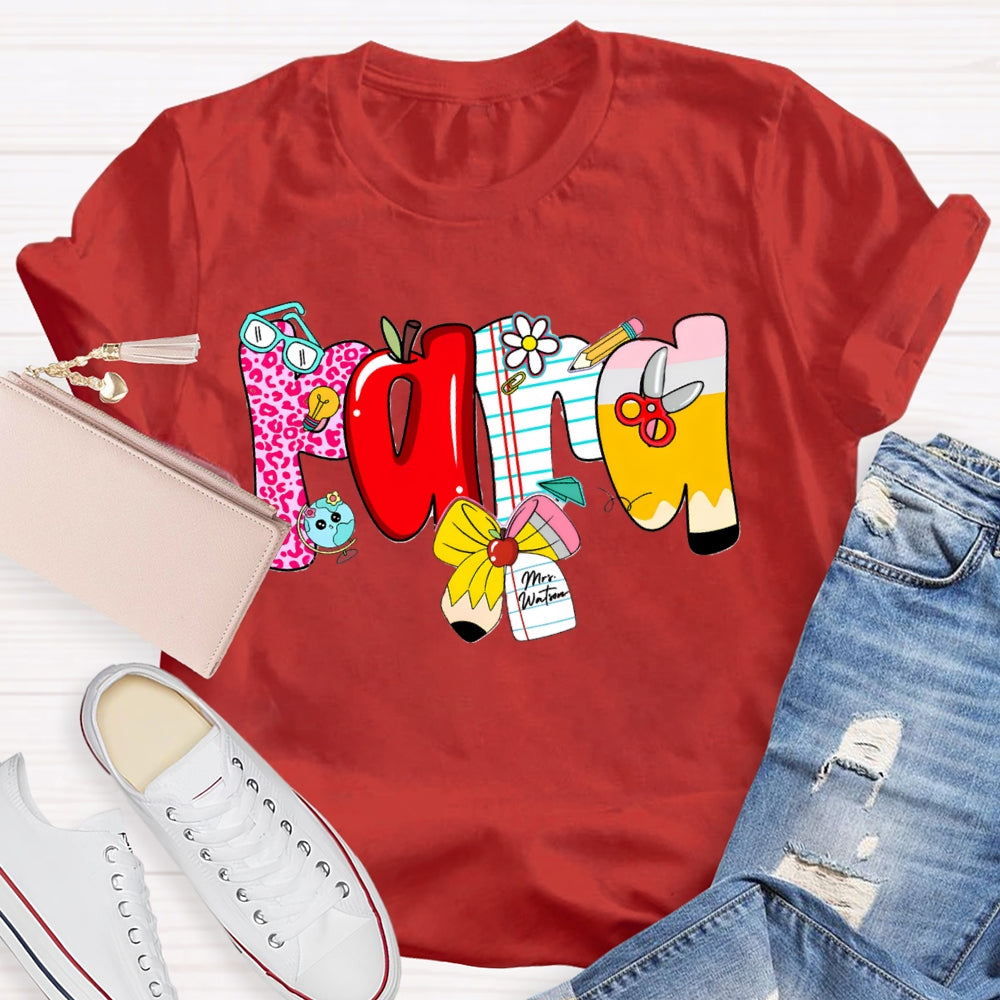 Personalized Name Para Colorful Fonts And Apple Bow T-shirt