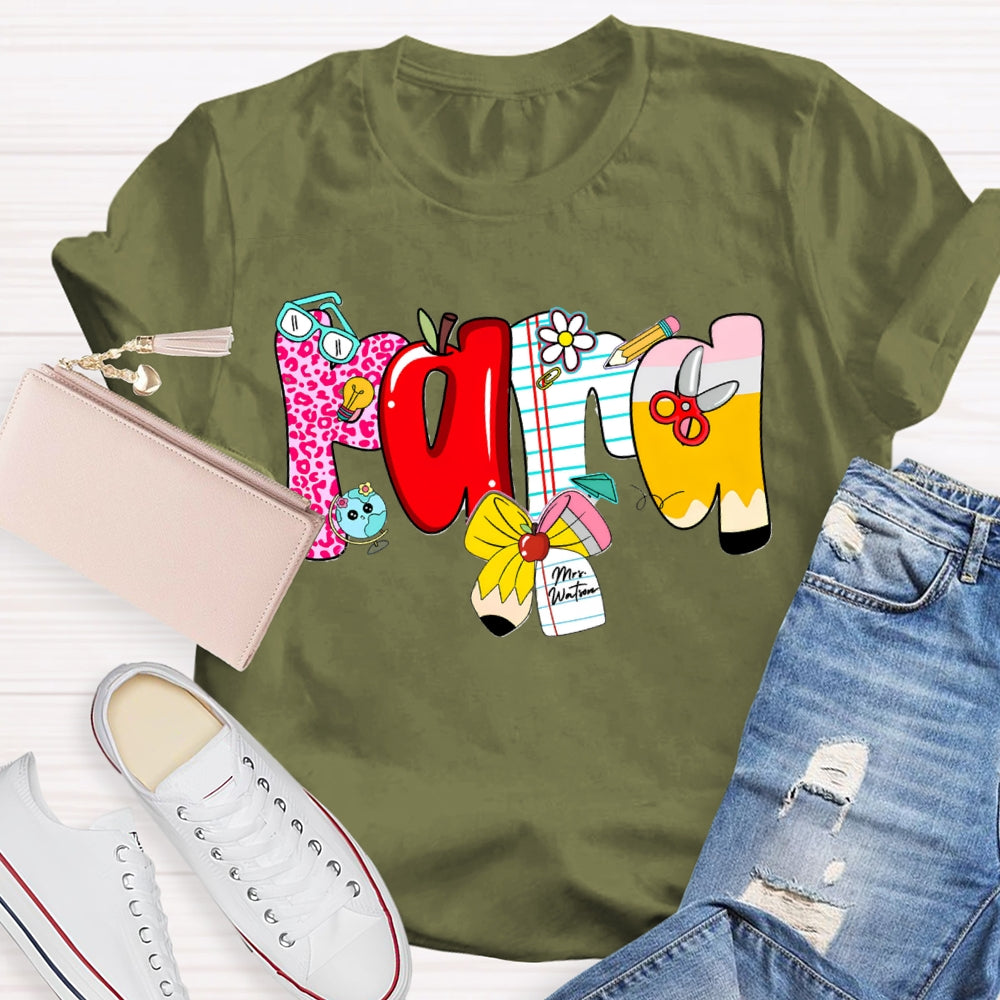 Personalized Name Para Colorful Fonts And Apple Bow T-shirt