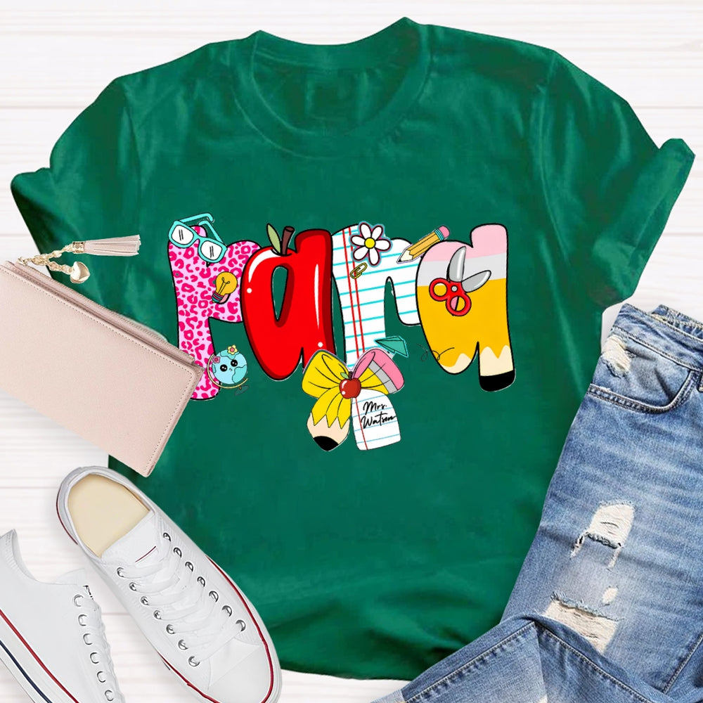 Personalized Name Para Colorful Fonts And Apple Bow T-shirt