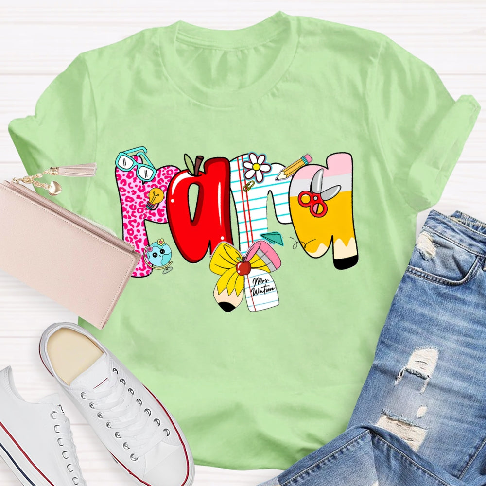 Personalized Name Para Colorful Fonts And Apple Bow T-shirt