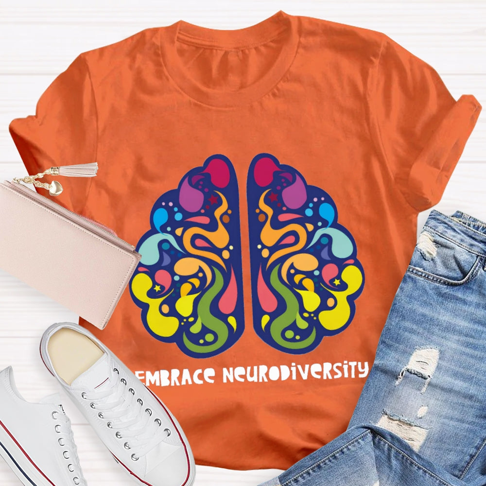Embrace Neurodiversity Colorful Brain T-shirt