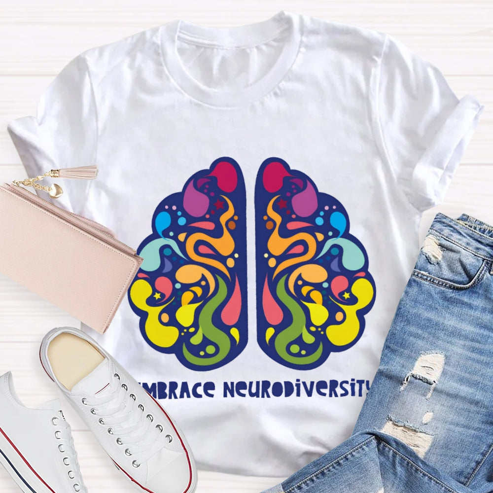 Embrace Neurodiversity Colorful Brain T-shirt