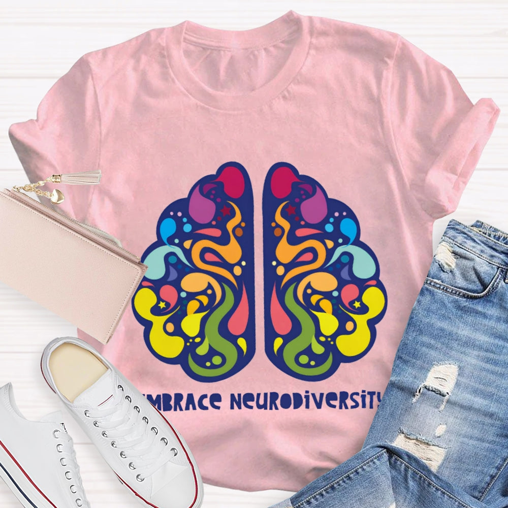 Embrace Neurodiversity Colorful Brain T-shirt