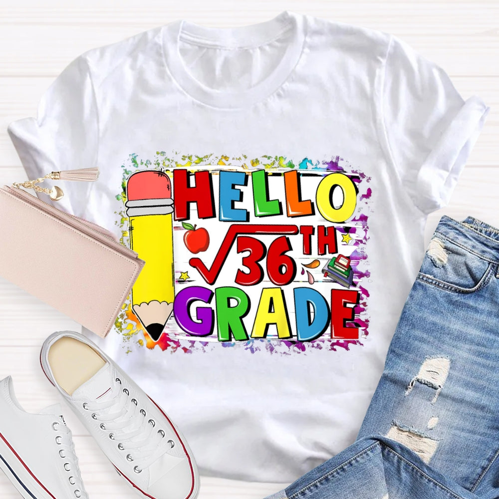 Hello Math Graoh Personalized Name Hello Math Yellow Pencil And Tie-Dye Strokes Math Te