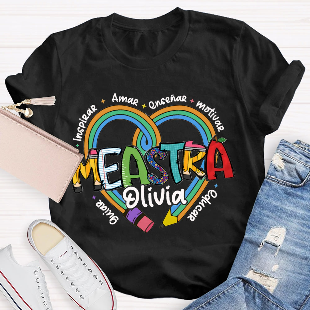 Maestra Olivia Guiar Inspirar Amar Ensinar Bilingual Teacher T-shirt